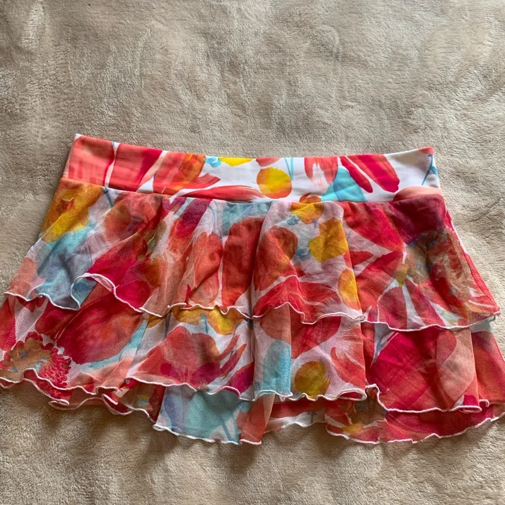 Be Creative Multicolor Artsy Floral Mesh sexy Ruffle Swim Coverup Skirt large